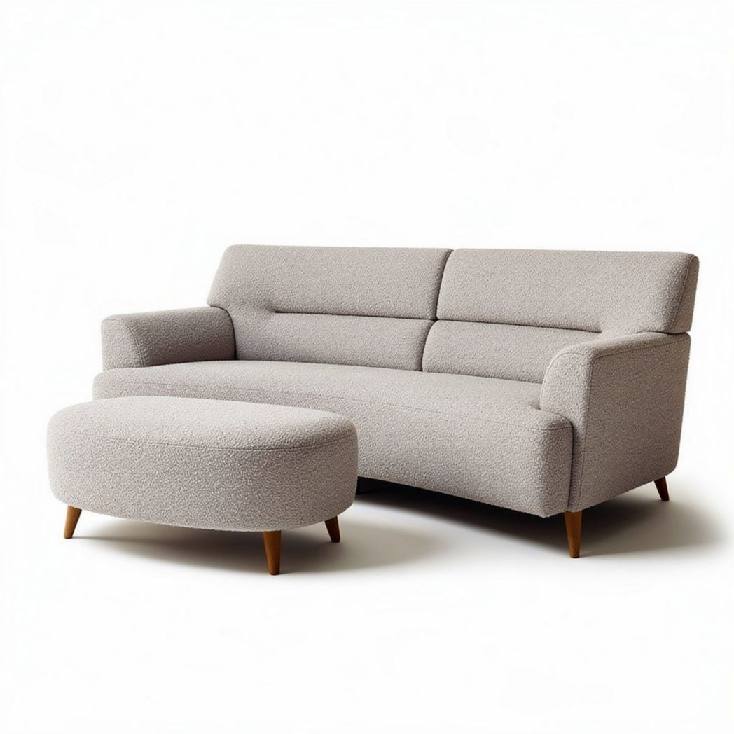 Sofa narożna szara z owalnym siedziskiem wymiary około 200 x 90 x 85 cm
