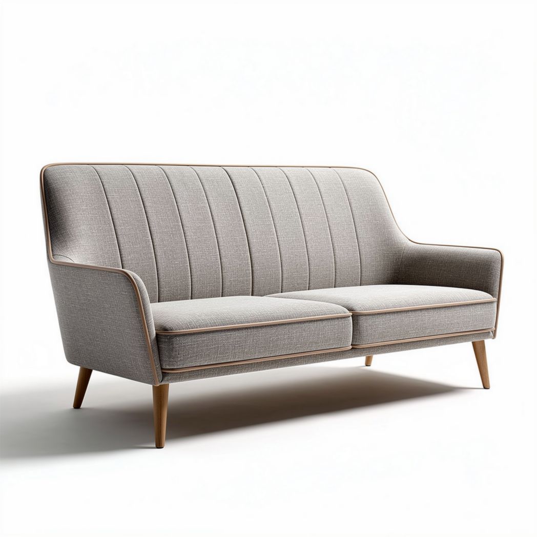 Sofa z szarego materiału 190 x 80 x 85cm na drewnianych nogach