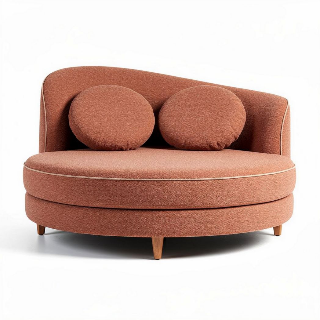 Sofa o owalnym kształcie z poduszkami w kolorze brzoskwiniowym 85 x 120 x 70cm